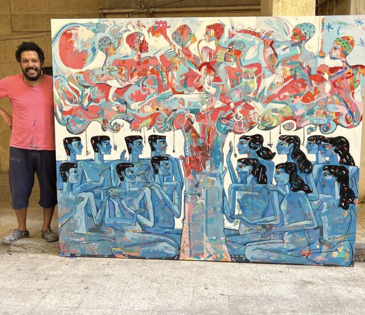 Mohamed Sabry Bastawy with monumental granite sculpture, 2022